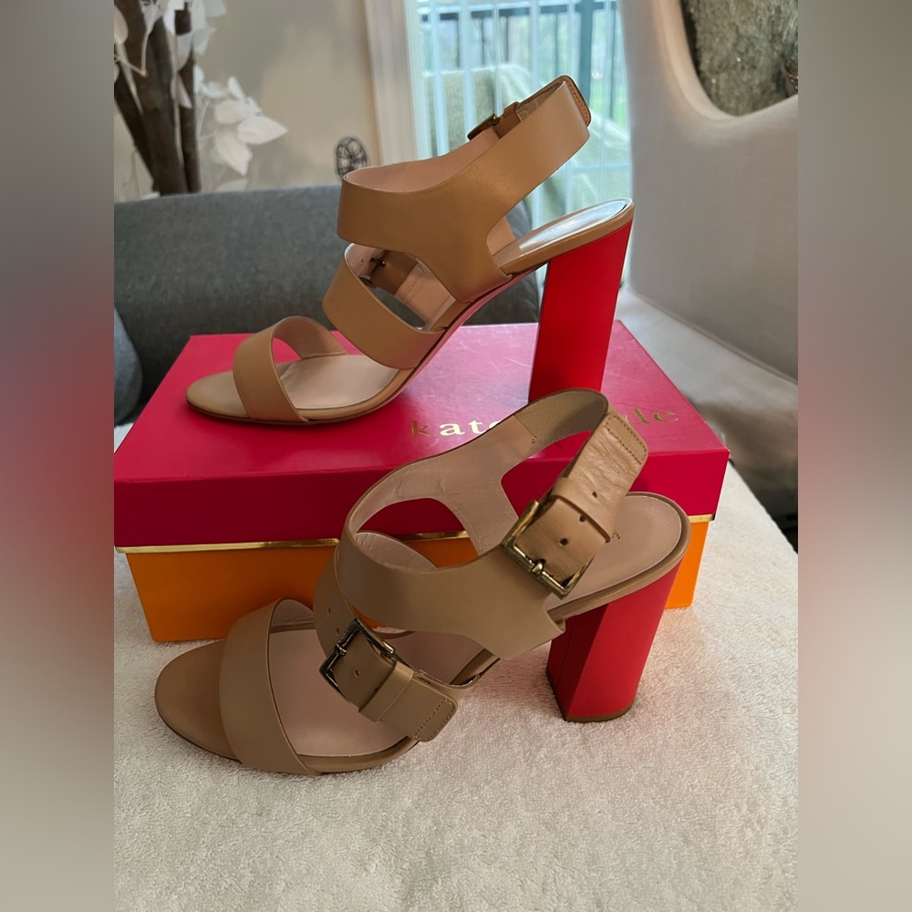 NIB Kate spade IBARRA Beige Leather Color Block Heels